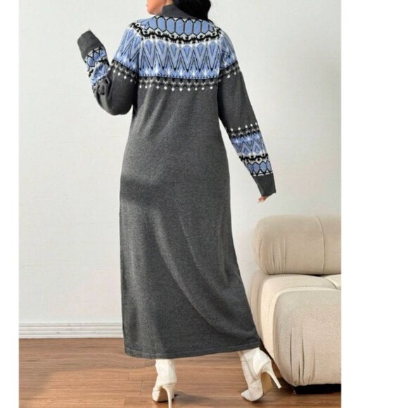 NEW! Mulvari Plus Size Stand Collar Long Sleeve Minimalist Long Sweater Dress - Picture 2 of 3